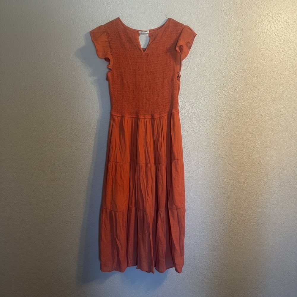 By The River Rust Puff‑Sleeve Textured Dress · Women’s Large · Boho Cottagecore - Picture 2 of 5